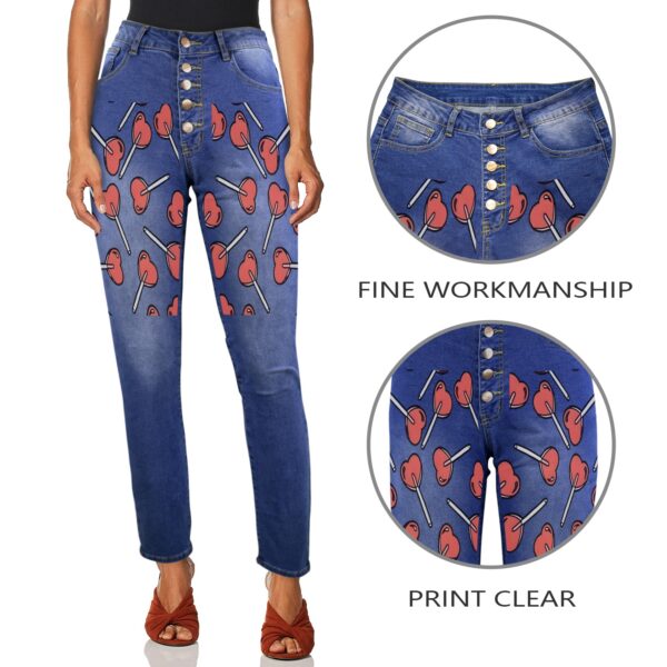 Ladies Printed Jeans – Red Lollipops Women’s Jeans (Front Printing) Clothing Designer printed jeans for women