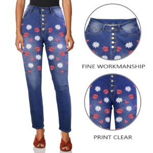 Ladies Printed Jeans – Red Ladies Women’s Jeans (Front Printing) Clothing Designer printed jeans for women