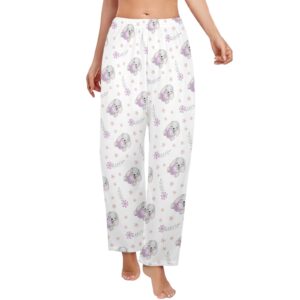 Ladies Sleeping Pajama Pants – Easter Purple Bunny – Women’s Pajama Trousers Clothing Cozy Lounge Trousers