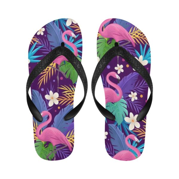 Unisex Flip Flops – Summer Beach Sandals – Purple Flamingos Clothing Beach footwear
