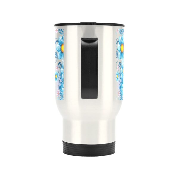 Insulated Stainless Steel Travel Mug – Commuters Cup – Blue Daisies  (14 oz) Drinkware Double Wall Insulated Cup 4