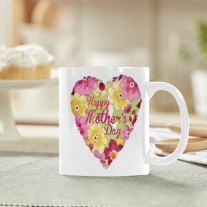 Ceramic Mug – 11 oz White Coffee Mug – Mother’s Day Gift – HMD Floral Heart Drinkware ceramic coffee mug