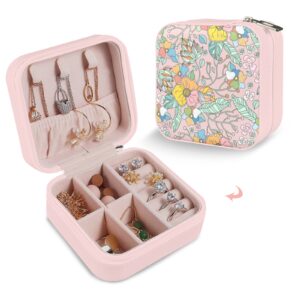 Leather Travel Jewelry Storage Box – Portable Jewelry Organizer – Pastel Floral Gifts/Party/Celebration Compact jewelry organizer