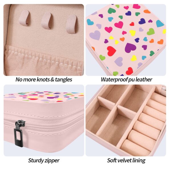 Leather Travel Jewelry Storage Box – Portable Jewelry Organizer – Pink Rainbow Hearts Gifts/Party/Celebration Compact jewelry organizer 4