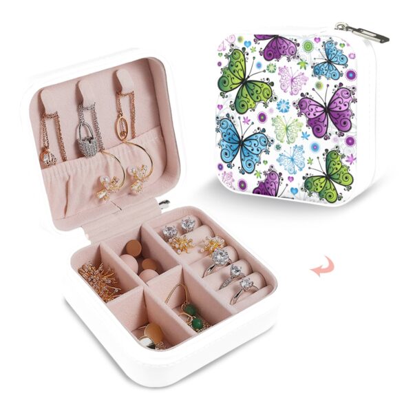 Leather Travel Jewelry Storage Box – Portable Jewelry Organizer – Lace Butterflies Gifts/Party/Celebration Compact jewelry organizer