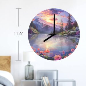 Wall Clock Artwork – Personalized Clocks 11.6″ –     Floral Clocks – Mountain Flowers – Reflections Gifts/Party/Celebration Custom Artwork Wall Clocks