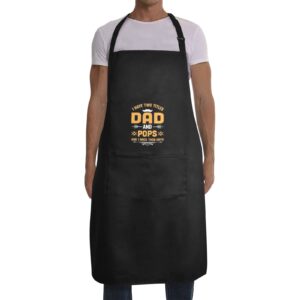 Mens Father’s Day Apron – Custom BBQ Grill Kitchen Chef Apron for Men – Pops Aprons Adjustable Neck Apron