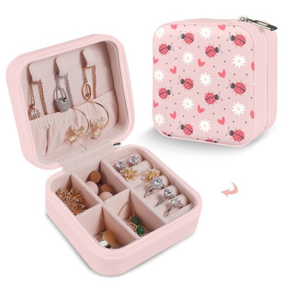 Leather Travel Jewelry Storage Box – Portable Jewelry Organizer – Pink Ladies Gifts/Party/Celebration Compact jewelry organizer