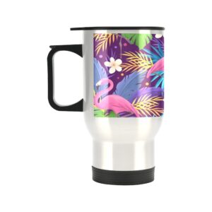 Insulated Stainless Steel Travel Mug – Commuters Cup – Purple Flamingos  (14 oz) Drinkware Double Wall Insulated Cup