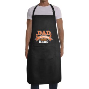 Mens Father’s Day Apron – Custom BBQ Grill Kitchen Chef Apron for Men – Dad Hero Aprons Adjustable Neck Apron