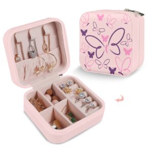 Leather Travel Jewelry Storage Box – Portable Jewelry Organizer – Purple Flutter Gifts/Party/Celebration Compact jewelry organizer