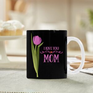Ceramic Mug – 11 oz Black Coffee Mug – Mother’s Day Gift – ILU Tulip Drinkware ceramic coffee mug
