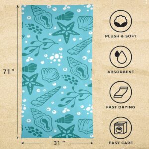 Beach Towels – Large Summer Vacation or Spring Break Beach Towel 31″x71″ – Blue Shells Beach Towels beach towel