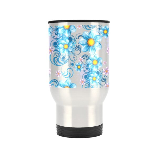 Insulated Stainless Steel Travel Mug – Commuters Cup – Blue Daisies  (14 oz) Drinkware Double Wall Insulated Cup 2