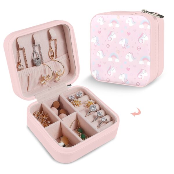 Leather Travel Jewelry Storage Box – Portable Jewelry Organizer – Pink Unicorns Gifts/Party/Celebration Compact jewelry organizer