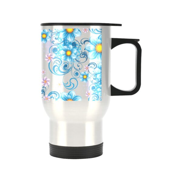 Insulated Stainless Steel Travel Mug – Commuters Cup – Blue Daisies  (14 oz) Drinkware Double Wall Insulated Cup 3
