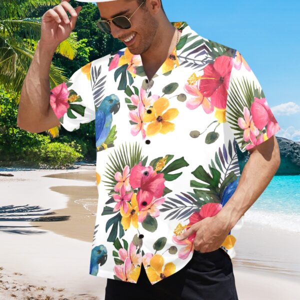 Mens Hawaiian Print Shirt – Men’s Tropical Floral Shirts – Orchid White Clothing Aloha shirt 2