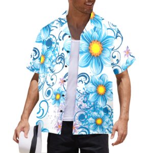 Mens Hawaiian Print Shirt – Men’s Tropical Floral Shirts – Blue Daisy Clothing Aloha shirt