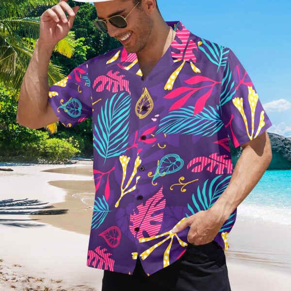 Mens Hawaiian Print Shirt – Men’s Tropical Floral Shirts – Purple Foliage Clothing Aloha shirt 2