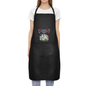 Ladie’s Apron – BBQ Grill Kitchen Chef Apron for Ladies – Independence Day Flowers Aprons 4th Of July