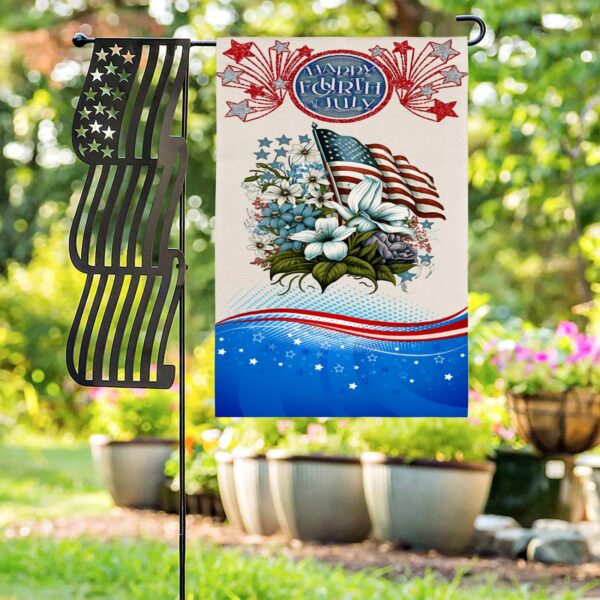 Independence Day Linen Garden Flag Banner – 4th Of July – Flower Basket 12 inches x 18 inches Garden Banner Flags Decorative Yard