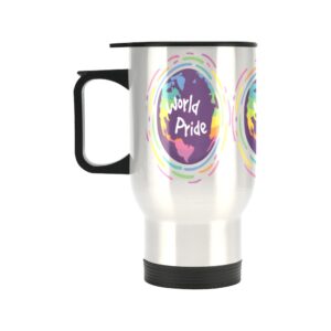Insulated Stainless Steel Travel Mug – Commuters Cup – LGBTQ World Pride Month Globe Travel Mug  – 14 Oz Drinkware Double Wall Insulated Cup