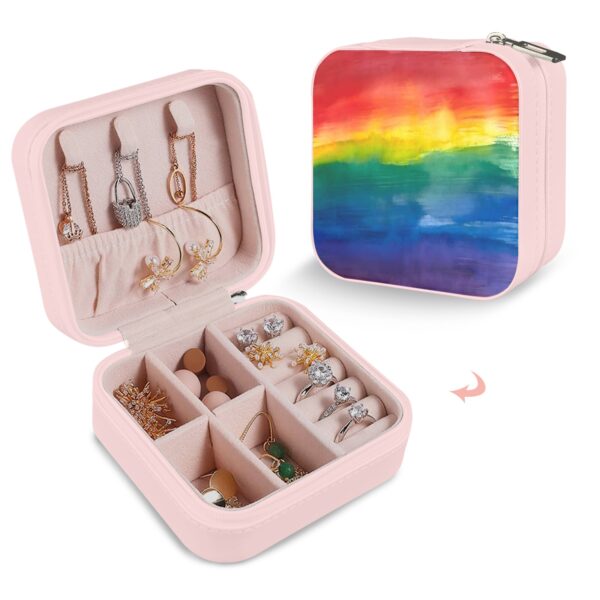 Leather Travel Jewelry Storage Box – Portable Jewelry Organizer – LGBTQ World Pride Month Flag Personalized Jewelry Box Gifts/Party/Celebration Compact jewelry organizer