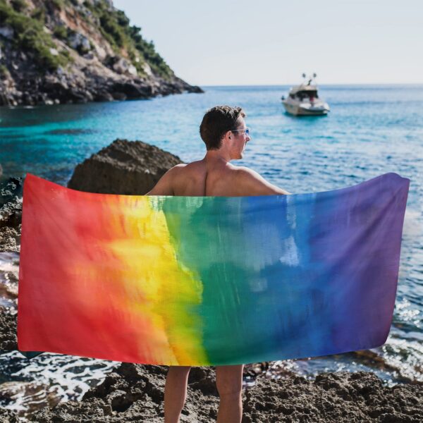 Beach Towel – LGBTQ World Pride Month Rainbow Flag Horizontal Beach Towel 31"x71" Beach Towels beach towel 4
