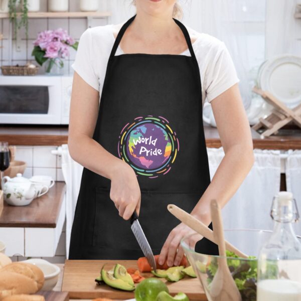 Ladie’s Apron – BBQ Grill Kitchen Chef Apron for Ladies – LGBTQ Rainbow Flag World Pride Globe Aprons Adjustable Neck Apron 4