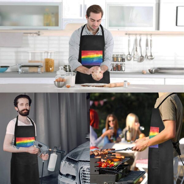 Men’s Apron – BBQ Grill Kitchen Chef Apron for Men – LGBTQ Rainbow Flag World Pride Aprons Adjustable Neck Apron 4
