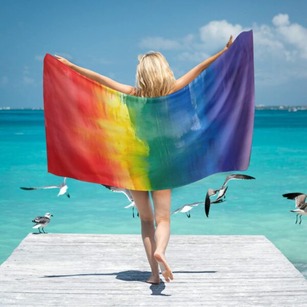 Beach Towel – LGBTQ World Pride Month Rainbow Flag Horizontal Beach Towel 31"x71" Beach Towels beach towel 3