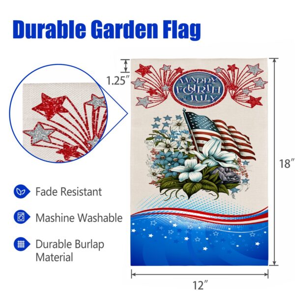 Independence Day Linen Garden Flag Banner – 4th Of July – Flower Basket 12 inches x 18 inches Garden Banner Flags Decorative Yard 3