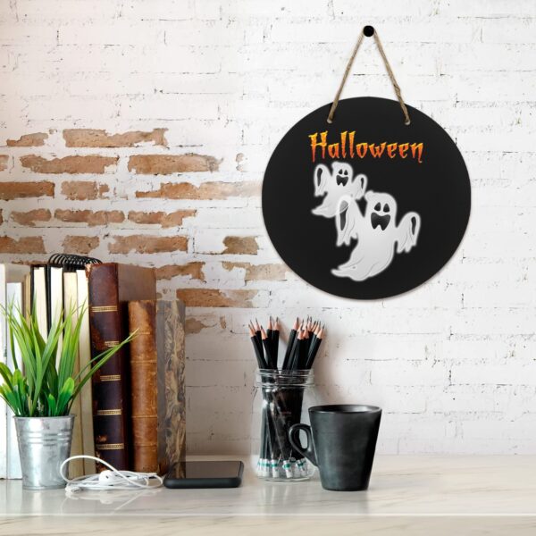 Halloween Holiday Round Wooden Door Welcome  Sign Wreath –  Ghosts  11.8 inches Gifts/Party/Celebration Christmas door sign 5