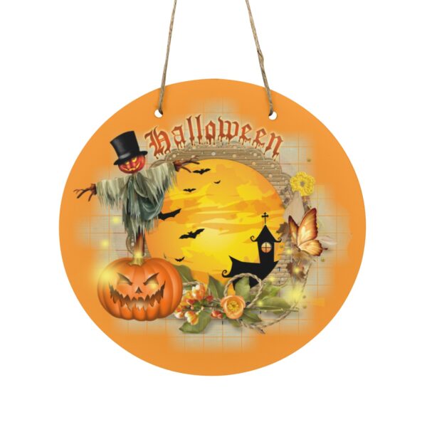 Halloween Holiday Round Wooden Door Welcome  Sign Wreath –  House  11.8 inches Gifts/Party/Celebration Christmas door sign 5