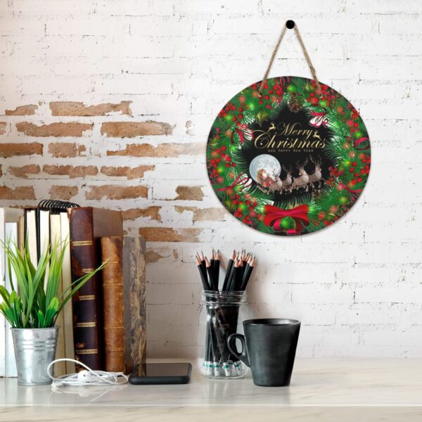 Christmas Holiday Round Wooden Door Welcome  Sign Wreath –  Wreath –  Sleigh  11.8 inches Christmas Christmas door sign 6