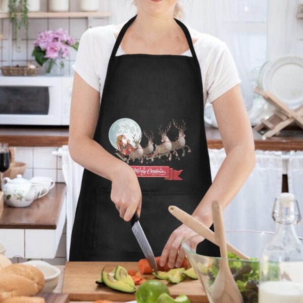 Christmas Holiday Chef Kitchen Apron – Santa-Sleigh Custom Apron for Women Aprons christmas