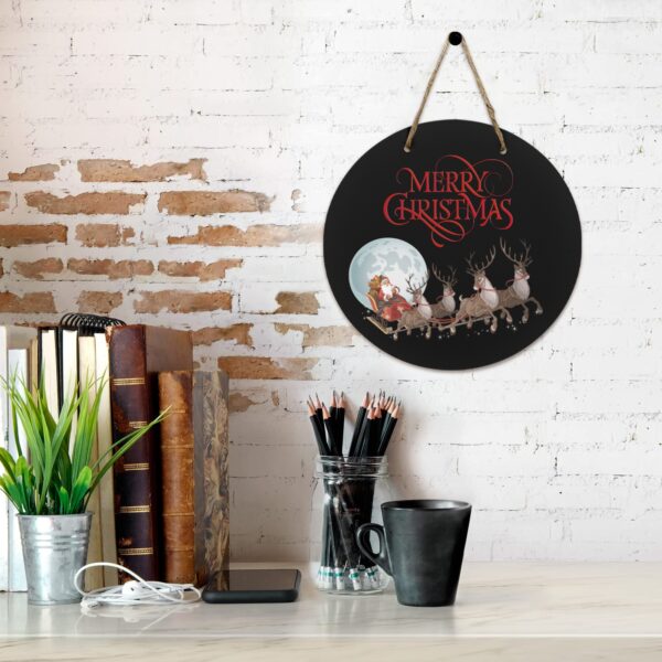 Christmas Holiday Round Wooden Door Welcome  Sign Wreath –  Santa Sleigh  11.8 inches Christmas Christmas door sign 5