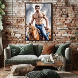 Canvas Prints Wall Art Print Decor – Framed Canvas Print 12×18 inch – Horse Cowboy-5 12" x 18" Abstract Canvas Art