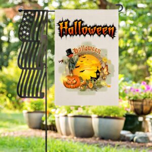 Halloween Holiday Linen Garden Flag Banner – HalloweenHouse – 12 inches x 18 inches IP-Garden Flags Decorative Yard