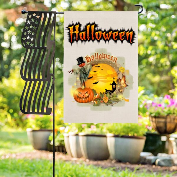 Halloween Holiday Linen Garden Flag Banner – HalloweenHouse – 12 inches x 18 inches IP-Garden Flags Decorative Yard 18