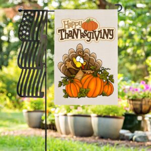 Thanksgiving Holiday Linen Garden Flag Banner – TurkPump – 12 inches x 18 inches IP-Garden Flags Decorative Yard