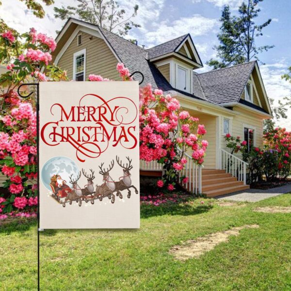 Christmas Holiday Linen Garden Flag Banner – Santas Sleigh – 12 inches x 18 inches Garden Banner Flags Decorative Yard 5