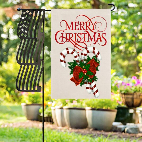 Christmas Holiday Linen Garden Flag Banner – Canes – 12 inches x 18 inches IP-Garden Flags Decorative Yard