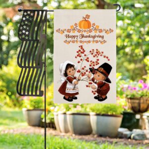 Thanksgiving Holiday Linen Garden Flag Banner – Pilgrims – 12 inches x 18 inches Garden Banner Flags Decorative Yard 7