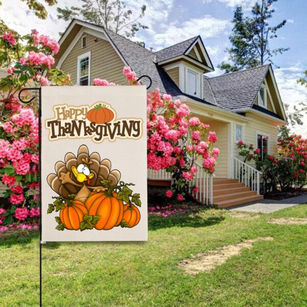 Thanksgiving Holiday Linen Garden Flag Banner – TurkPump – 12 inches x 18 inches Garden Banner Flags Decorative Yard 5