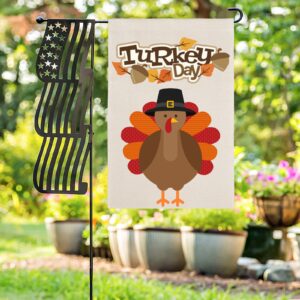 Thanksgiving Holiday Linen Garden Flag Banner – Turkey Day – 12 inches x 18 inches IP-Garden Flags Decorative Yard