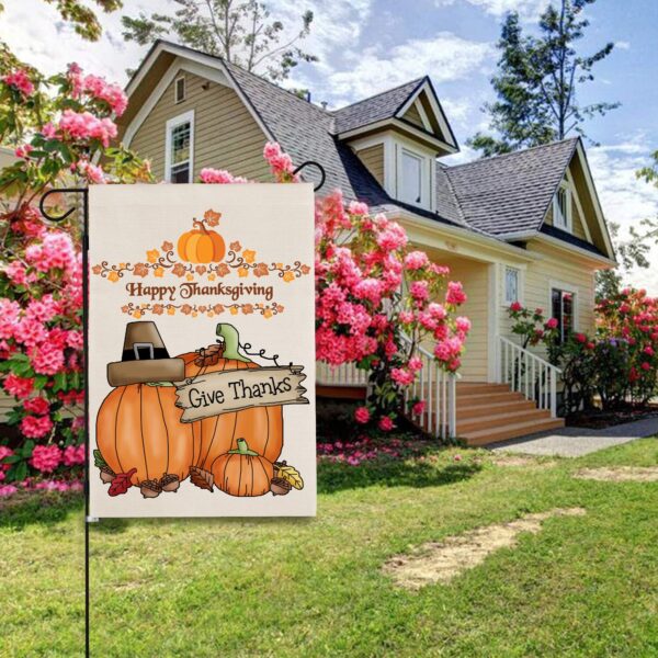 Thanksgiving Holiday Linen Garden Flag Banner – Give Thanks – 12 inches x 18 inches IP-Garden Flags Decorative Yard 8