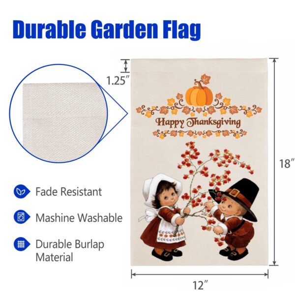 Thanksgiving Holiday Linen Garden Flag Banner – Pilgrims – 12 inches x 18 inches Garden Banner Flags Decorative Yard 18