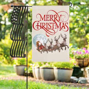 Christmas Holiday Linen Garden Flag Banner – Santas Sleigh – 12 inches x 18 inches Garden Banner Flags Decorative Yard