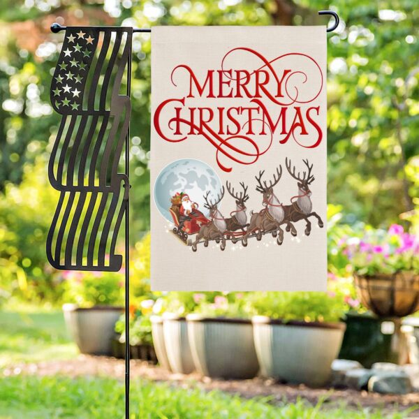 Christmas Holiday Linen Garden Flag Banner – Santas Sleigh – 12 inches x 18 inches IP-Garden Flags Decorative Yard 4